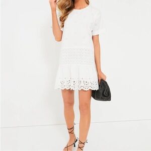 Sea New York Elysse Embroidered Short Sleeve Tunic Eyelet Dress Large White